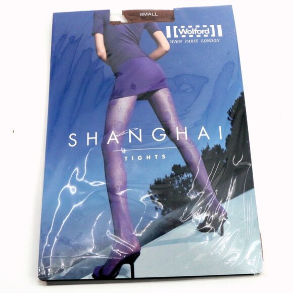 New Wolford Rare Shanghai Printed Tights Small Pine Brown 18220 - Picture 1 of 4